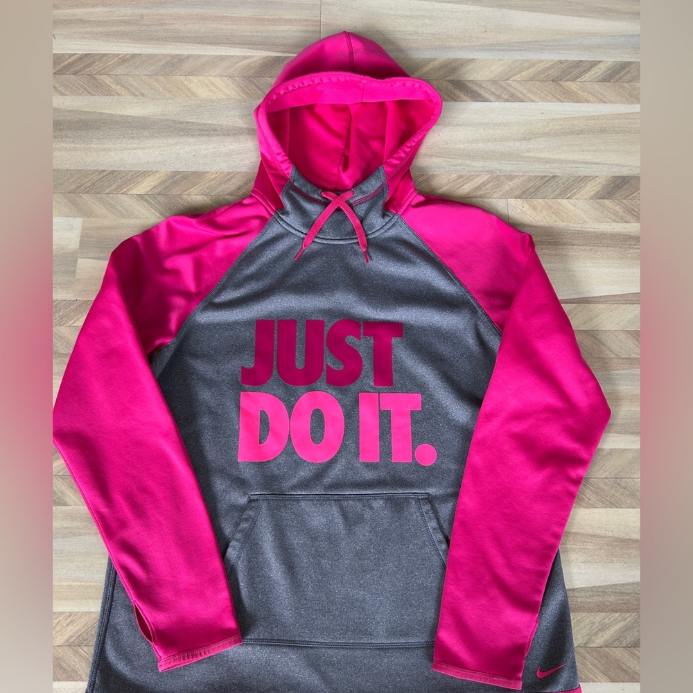 Nike Gray Hoodie with Bold Pink Slogan